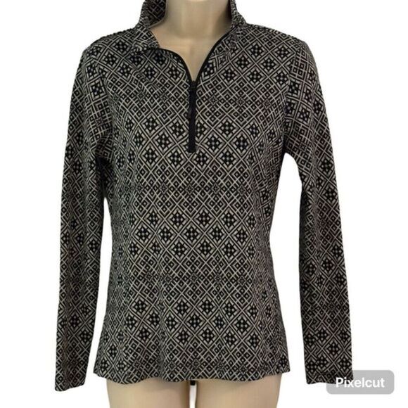 Eddie Bauer  Black and White Activewear Cotton 1/4 Zip Top. Size Medium. EUC - Picture 1 of 8